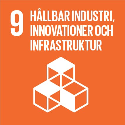 Bilden visar mål nummer 9 från FN:s globala mål för hållbar utveckling. Det handlar om att främja ...