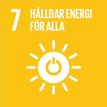 Bilden visar en symbol för FN:s globala mål nummer 7, &#34;Hållbar energi för alla&#34;. Den har en ...
