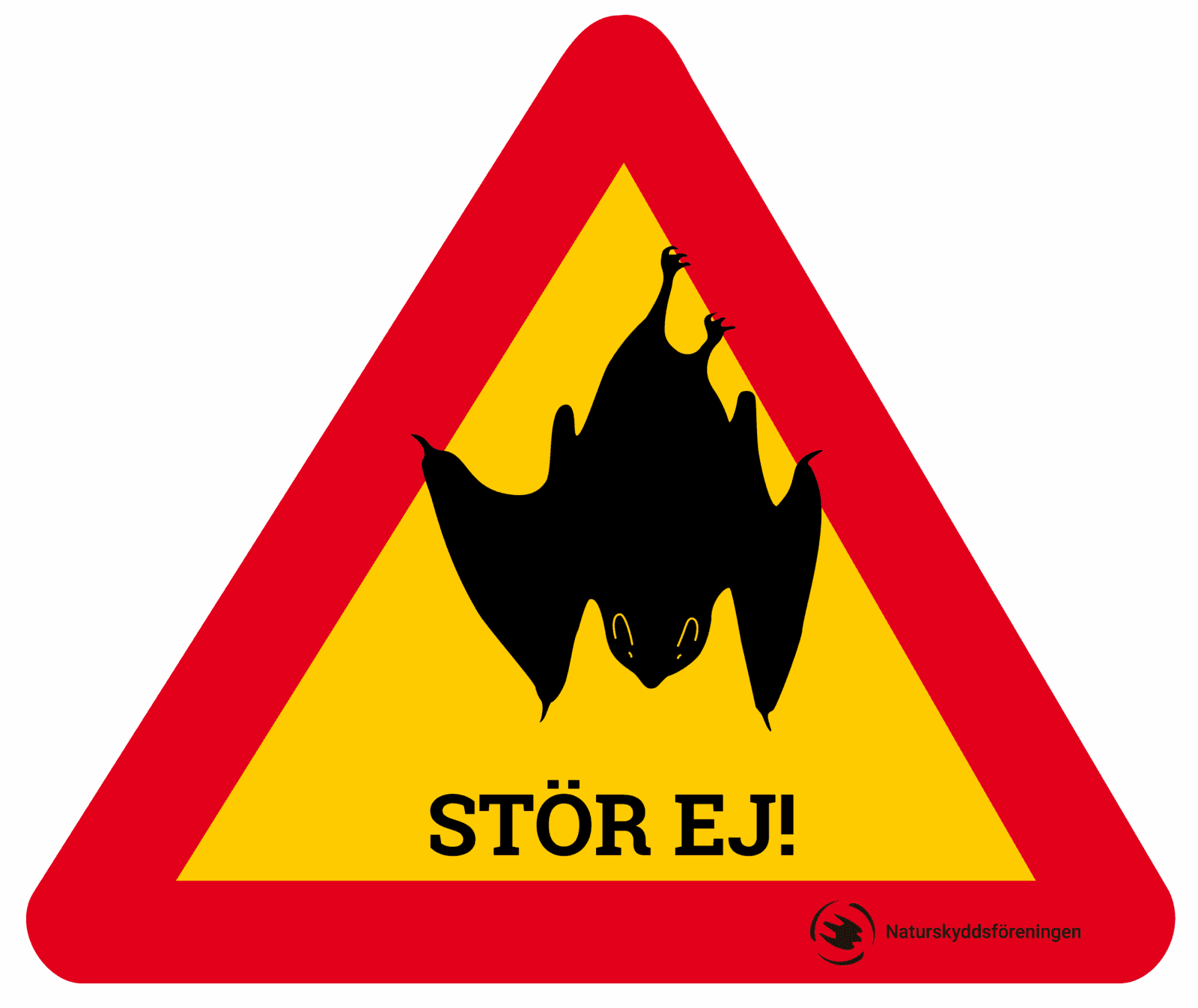 Bilden visar en varningsskylt med en gul bakgrund och en röd kant i form av en triangel. Inuti ...